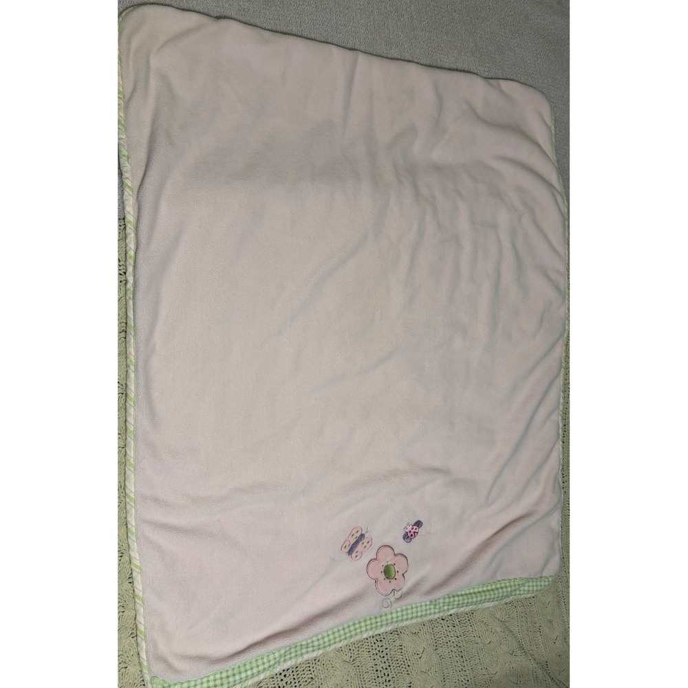Baby Connection Pink Fleece Blanket Flower Butterfly Bee Gingham Trim BC3409G